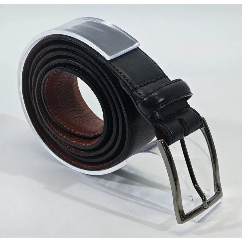 NORDSTROM MEN'S SHOP Men's Size 38 Italian Leather Belt Gunmetal Buckle 1-3/8